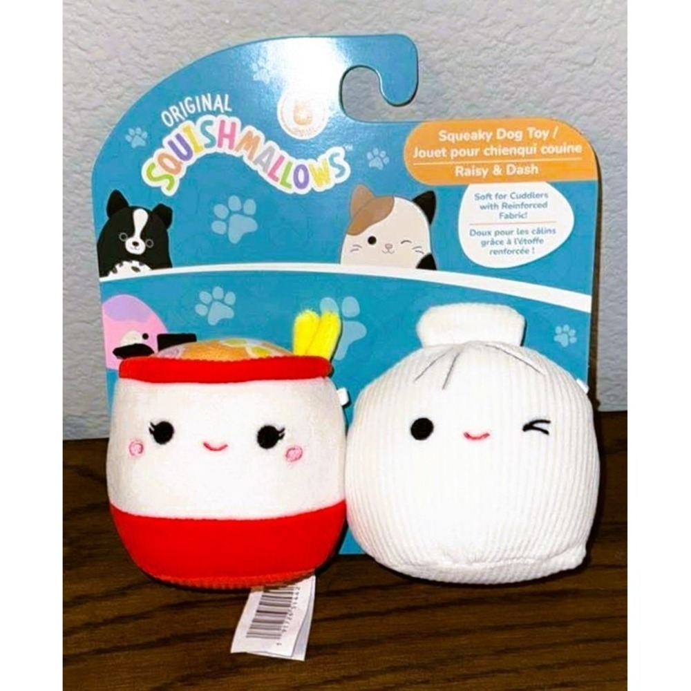 Squishmallows Original Raisy & Dash 4" Squeaky Pet Dog Soft Plushie Toy 2 Pk NWT